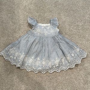 NWT Baby Gap 6-12month blue & white seersucker dress with eyelets.
